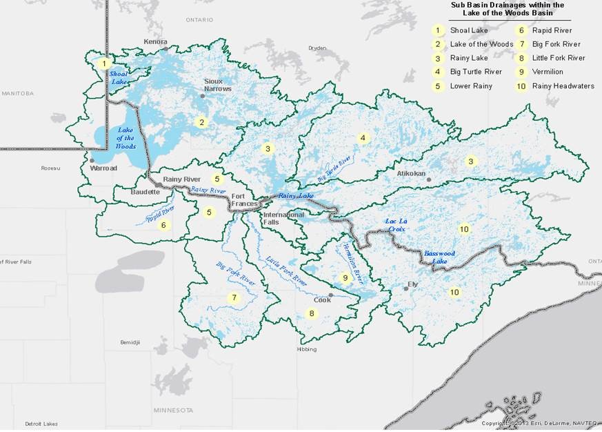 Sub Basin Drainage map within Lake of the Woods Basin